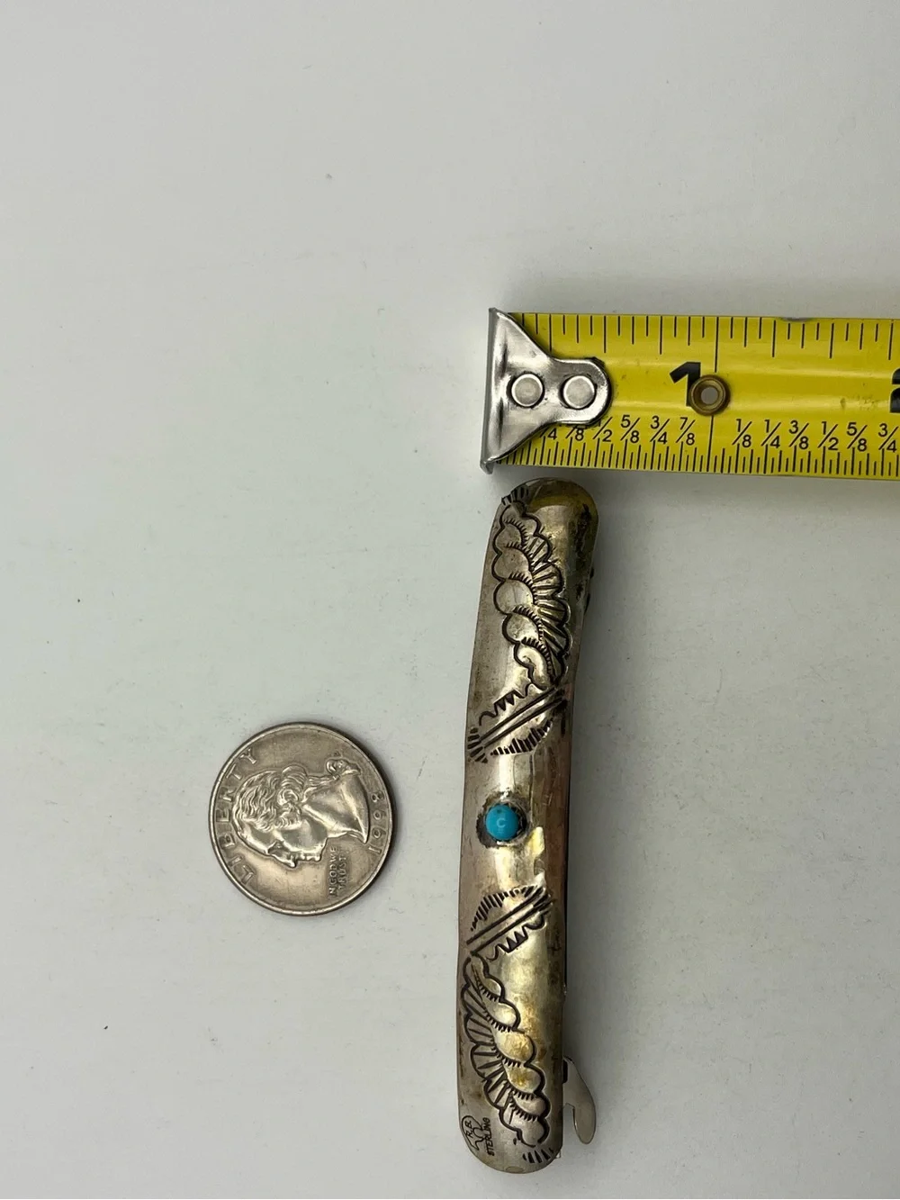 Navajo RB Vintage Sterling Silver & Turquoise Native American Hair Barrette Clip